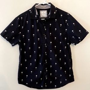 Denim & Flower Short sleeve slim fit palm trees black Sz M